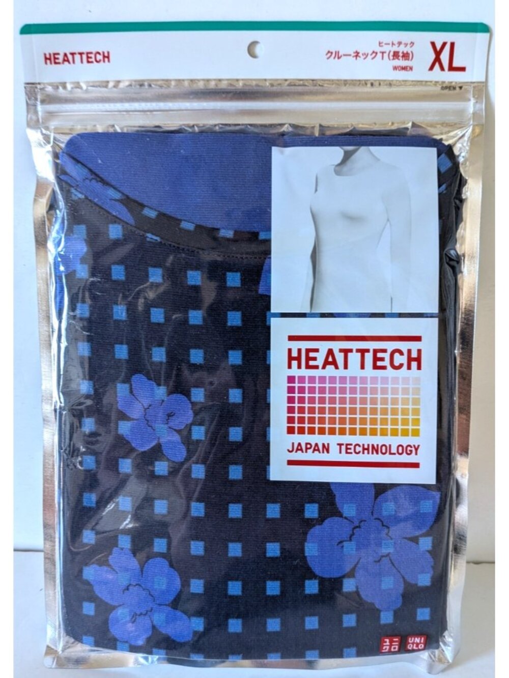 Uniqlo Heattech Women's Crew Neck T-Shirt Blue Long Sleeves Ultra Light Knit XL